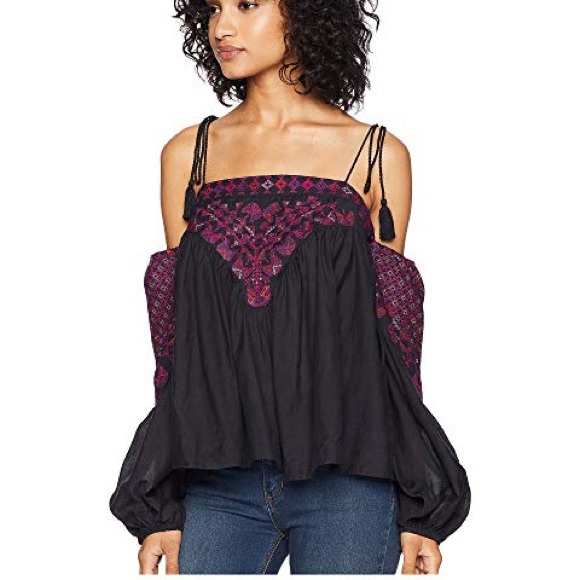 NWT Free People Embroidered Off Shoulder Top Sz M - Picture 2 of 7